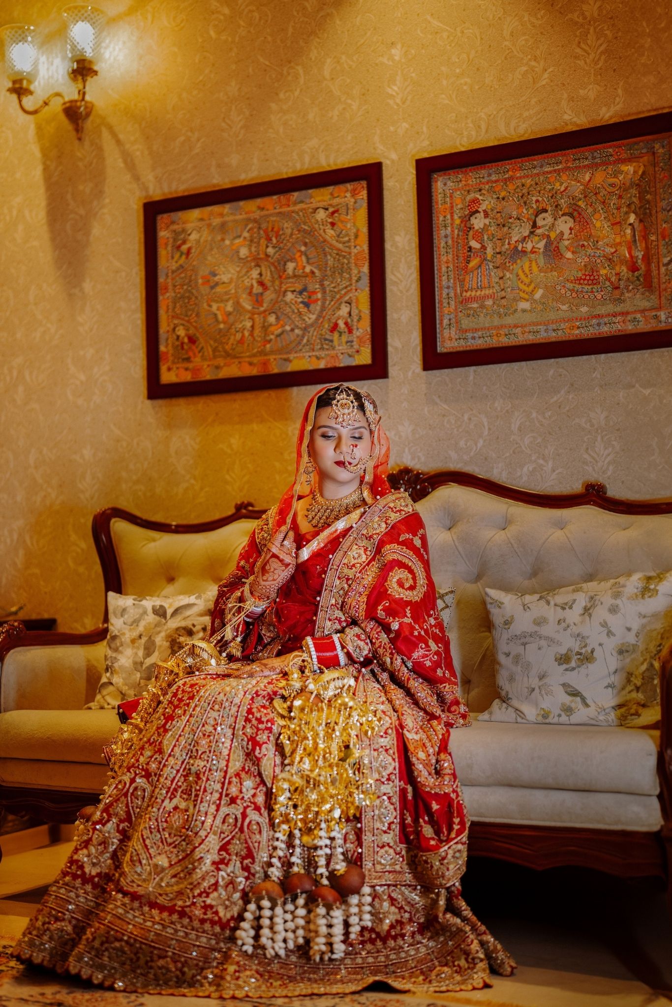 Bridal Photography Chandigarh. A Bride fully dresses in red lehnga and all jewelery