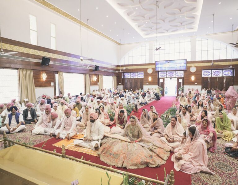 anand-karaj-ceremony-sikh-wedding-chandigarh-01 Anand Karaj ceremony Sargun Kanwar Sikh wedding Gurdwara Chandigarh Couple taking Lavaan Sikh wedding ceremony photography Granthi conducting Anand Karaj Sikh wedding Chandigarh Couple with rumala Sikh wedding ceremony tradition Sacred Sikh wedding ceremony Guru Granth Sahib Chandigarh