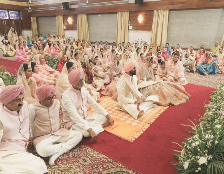 anand-karaj-ceremony-sikh-wedding-chandigarh-03 Anand Karaj ceremony Sargun Kanwar Sikh wedding Gurdwara Chandigarh Couple taking Lavaan Sikh wedding ceremony photography Granthi conducting Anand Karaj Sikh wedding Chandigarh Couple with rumala Sikh wedding ceremony tradition Sacred Sikh wedding ceremony Guru Granth Sahib Chandigarh