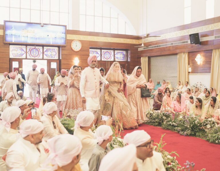 anand-karaj-ceremony-sikh-wedding-chandigarh-07 Anand Karaj ceremony Sargun Kanwar Sikh wedding Gurdwara Chandigarh Couple taking Lavaan Sikh wedding ceremony photography Granthi conducting Anand Karaj Sikh wedding Chandigarh Couple with rumala Sikh wedding ceremony tradition Sacred Sikh wedding ceremony Guru Granth Sahib Chandigarh