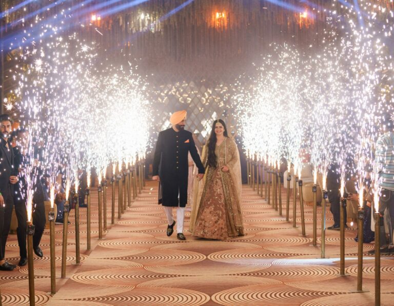 reception-couple-portrait-sikh-wedding-07 Wedding reception couple entry Sargun Kanwar Chandigarh Sikh wedding reception celebration Chandigarh photography Couple portrait reception Sikh wedding Chandigarh