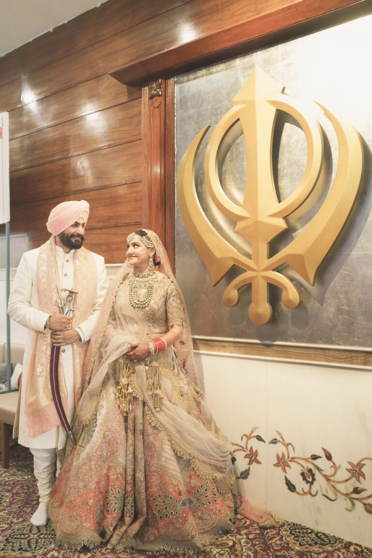 wedding-couple-portrait-sikh-wedding-01 Sikh wedding couple portrait Sargun Kanwar Chandigarh Traditional Sikh wedding attire couple photography Romantic couple shot Anand Karaj wedding Chandigarh