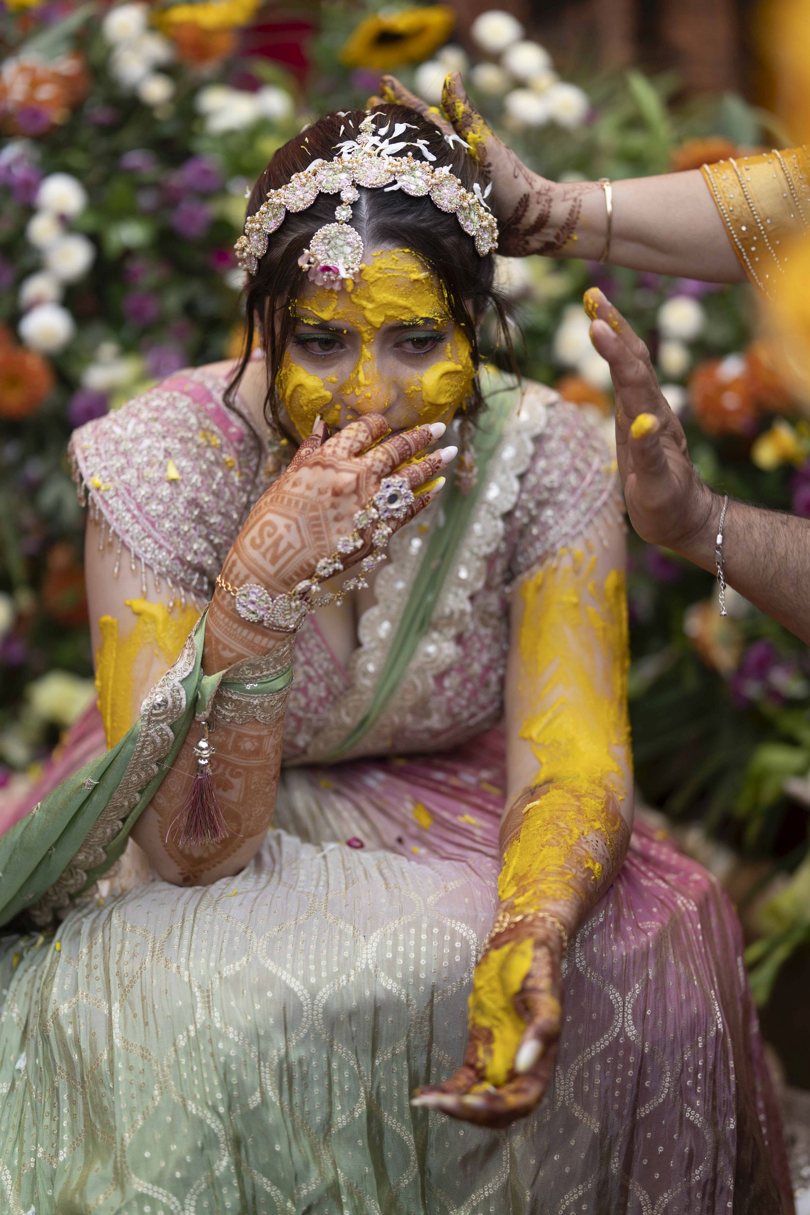 Haldi ceremony during Hindu destination wedding of Noveen and Saanya at Noor Mahal Palace, Karnal